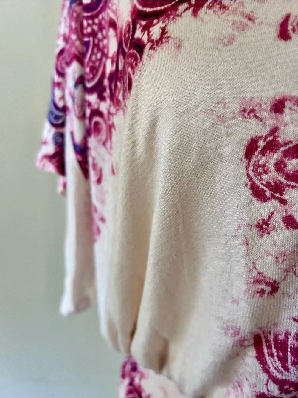 Free People Boho Cream Tunic Magenta Paisley Print M Fairycore Country Top